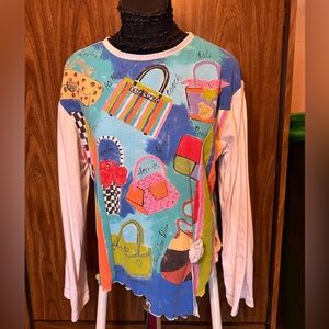 LRW Designs Atlanta 100% cotton hand painted long sleeve shirt ft designer purse